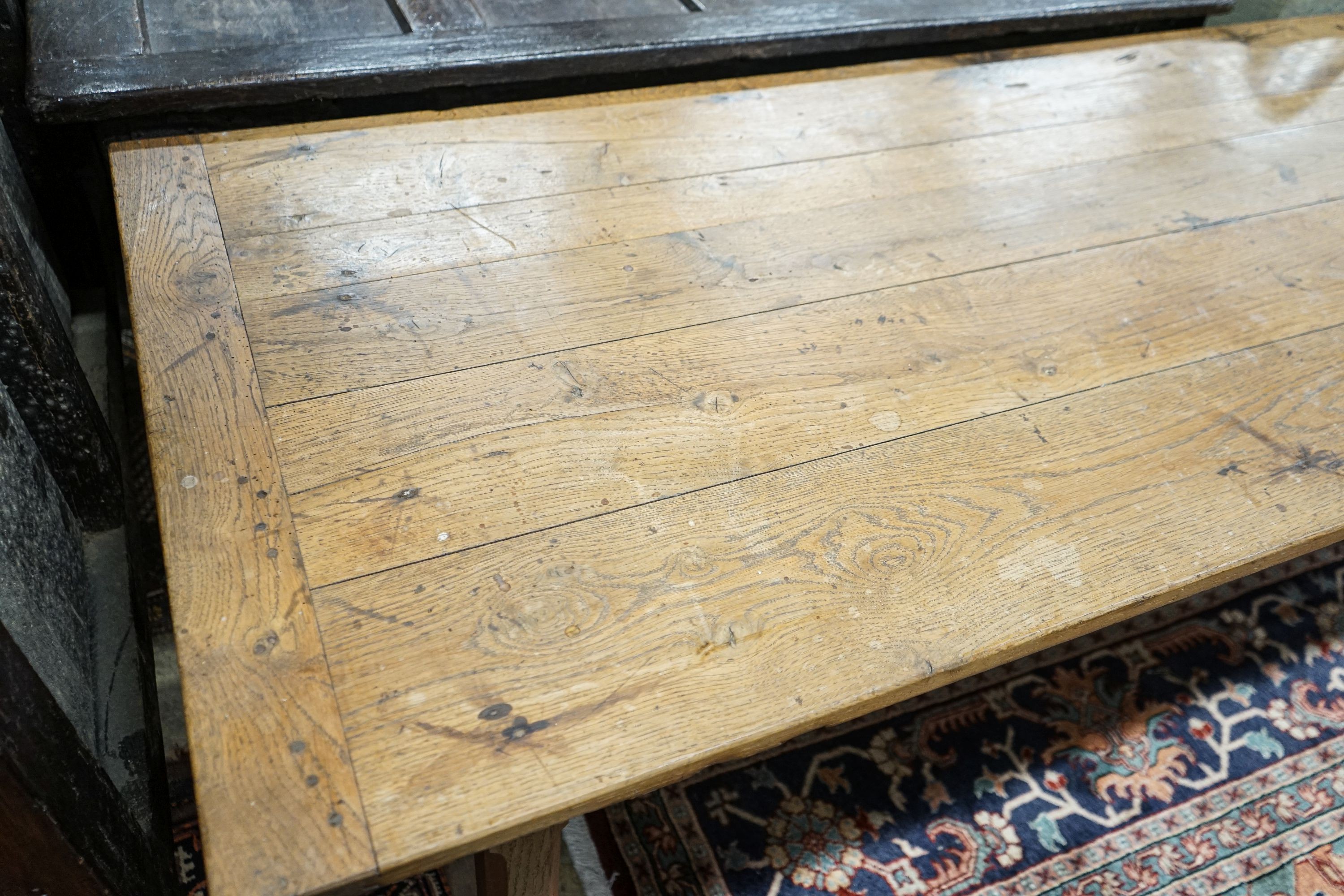 A Cotswold style oak and pine refectory table, with single pine drawer to one end, width 203cm, depth 80cm, height 73cm